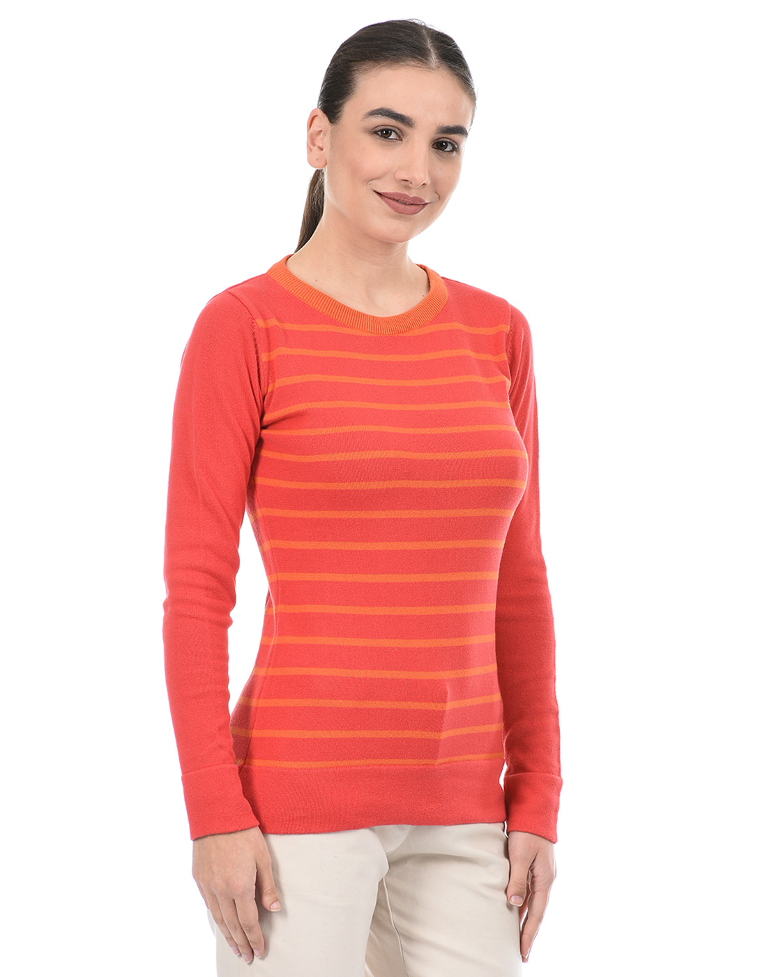 Species Women Orange Striped Sweater